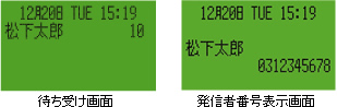 待ち受け画面(左)と発信者番号表示画面(右)例